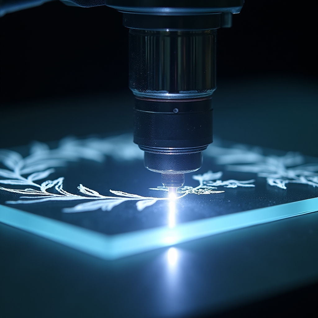 Lasergravur-Werkzeug in Nahaufnahme auf Holzoberfläche